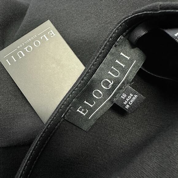 New Eloquii Black Puff‎ Sleeve Peplum Blouse Top Scuba Ponte Back Zip Size 16 - Picture 10 of 12